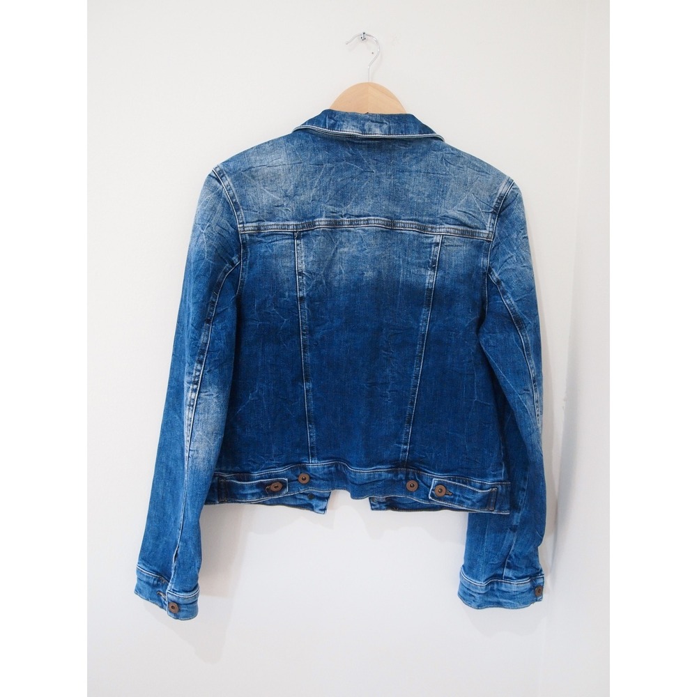 Mavi Jeans Co Denim Jacket Blue Wash Distressed Button Front Trucker Style - Picture 2 of 10